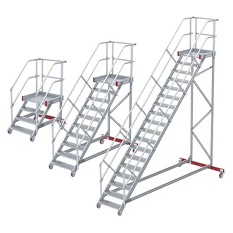 Euroline  Stehleiter 513 Wartungsbühne 45° 600mm Stufenbreite 4 Stufen Stahl Gitterrost