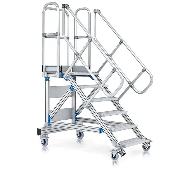Zarges Treppenpodest Plattformtreppe fahrbar 45° 800mm Stufenbreite 21 Stufen - Anzahl Tritte: 21 Stk., Aluminium - Mobile Aluminium-Zugangsplattform mit Stufen und Geländern für sicheren erhöhten Zugang.