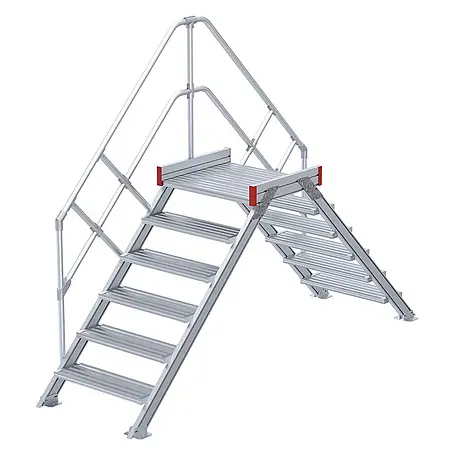 Euroline  Treppenpodest 512 Überstieg 45° 600mm Stufenbreite 2x6 Stufen Alu gerieft