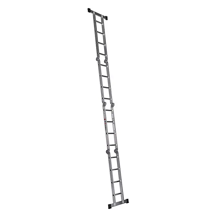 Euroline Mehrzweckleiter Premium 304 Klappleiter 4x4 Sprossen - Anzahl Tritte: 4 Stk., Arbeitshöhe: 5.450 m - Silberne Aluminium-Mehrzweckleiter, ausziehbar und gelenkig mit mehreren Scharnieren.