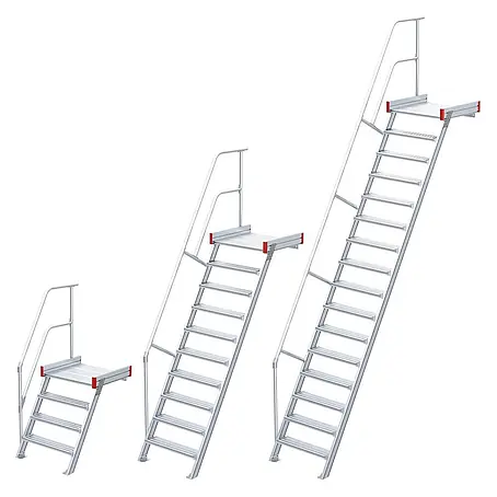 Euroline  Außentreppe 511 Podesttreppe 60° 800mm Stufenbreite 5 Stufen Stahl Gitterrost