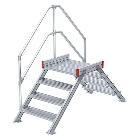 Euroline  Treppenpodest 512 Überstieg 45° 800mm Stufenbreite 2x4 Stufen Alu gerieft
