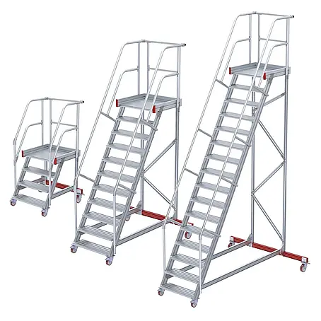 Euroline  Stehleiter 513 Wartungsbühne 60° 600mm Stufenbreite 4 Stufen Stahl Gitterrost