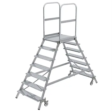 Munk  Podestleiter Podestleiter fahrbar Aluminium geriffelt 2x7 Stufen