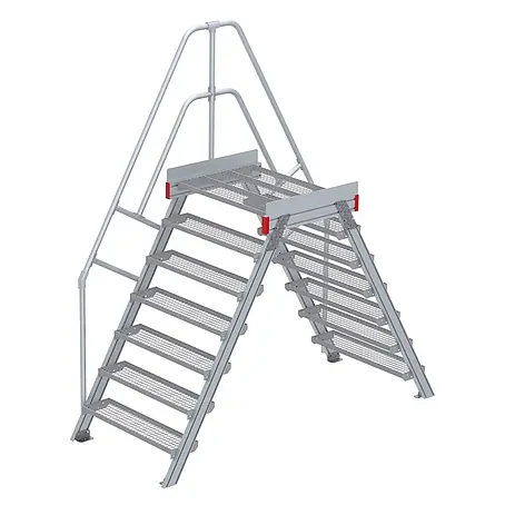 Euroline  Treppenpodest 512 Überstieg 60° 1000mm Stufenbreite 2x7 Stufen Stahl Gitterrost