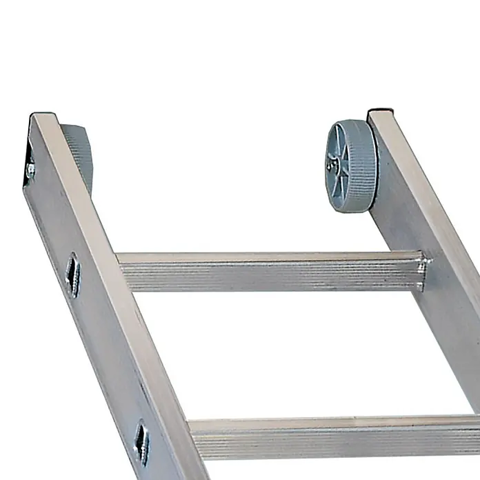 Euroline Seilzugleiter Premium 312 Seilzugleiter 2x15 Sprossen - Anzahl Tritte: 15 Stk., Arbeitshöhe: 8.950 m - Aluminiumleiter mit grauen Rollen oben.