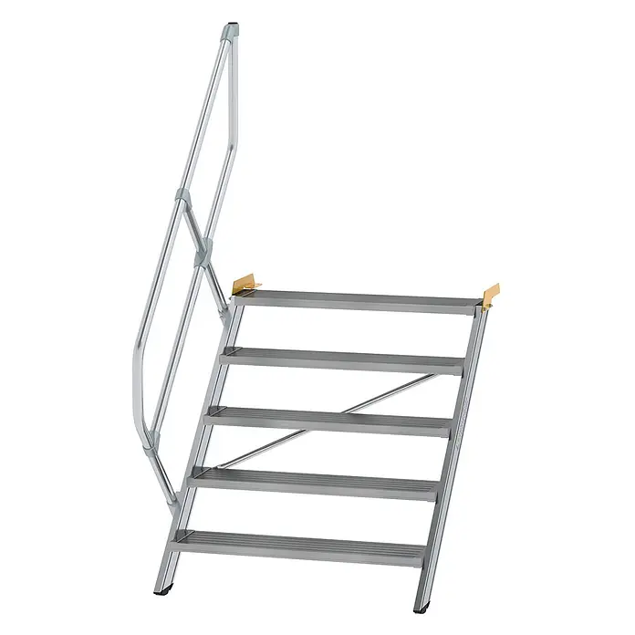 Munk Außentreppe Treppe 45° inkl. einen Handlauf, 1000mm Stufenbreite, 5 Stufen -  - Modulare Aluminiumtreppe, silber, mit 5 rutschfesten Stufen und Handlauf für sicheren temporären Zugang.