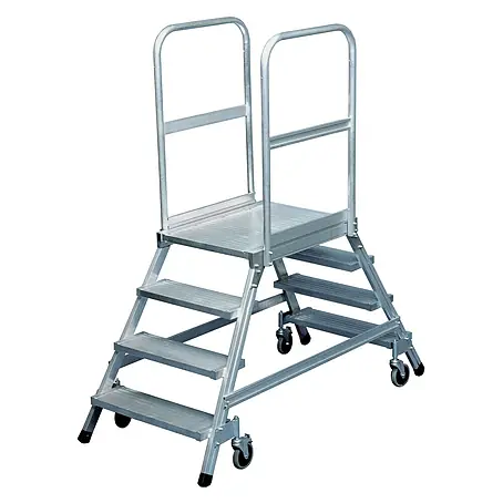 Iller Leiter  Arbeitsplattform Podest fahrbar mit gefederten Lenkrollen beidseitig begehbar Aluminium 7 St