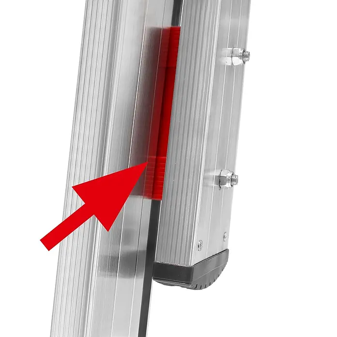 Hymer Seilzugleiter Seilzugleiter klappbarer Teleskopausleger 3x18 Sprossen - Arbeitshöhe: 12.840 m, Aluminium - Aluminium-Leiterholm mit roter Sicherheitsanzeige und schwarzem Gummifuß.
