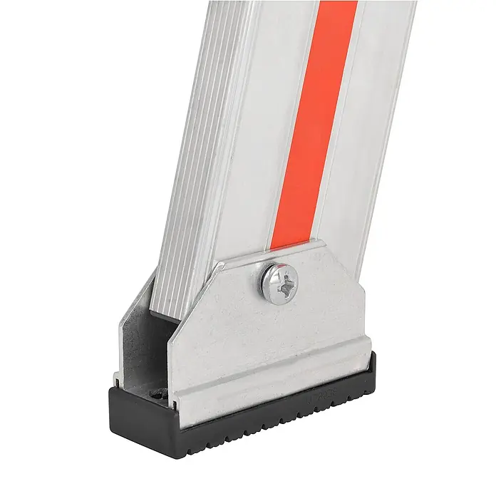 Hymer Seilzugleiter Seilzugleiter klappbarer Teleskopausleger 3x18 Sprossen - Arbeitshöhe: 12.840 m, Aluminium - Aluminium-Leiterholm mit orangefarbenem Streifen, Metallhalterung und schwarzem rutschfesten Gummifuß.