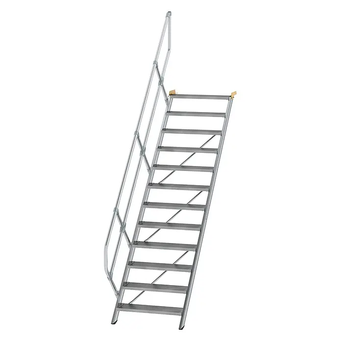Munk Außentreppe Treppe 45° inkl. einen Handlauf, 800mm Stufenbreite, 12 Stufen -  - Modulare Aluminium-Zugangstreppe mit Handlauf.