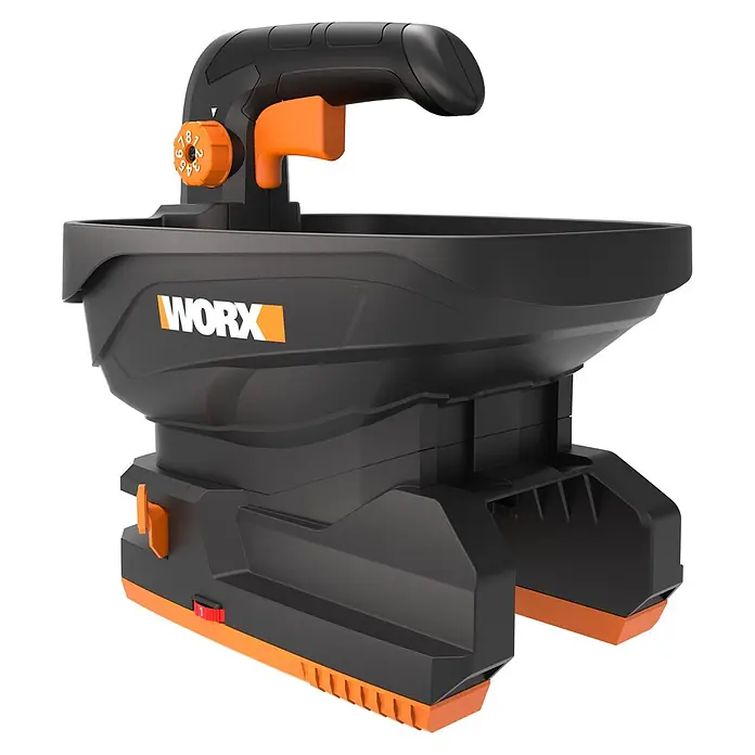 Worx PowerShare 20V Akku-Handstreuer WG869E.9 - 20 V, Ohne Akku - Schwarz-oranger WORX Handstreuer mit verstellbarem Einstellrad und ergonomischem Griff.