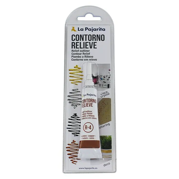 La Pajarita Pintura Contorno relieve - Cobre, 20 ml - Delineador de relieve color cobre (R-4) de La Pajarita en tubo, ideal para añadir contornos detallados y efectos de relieve.