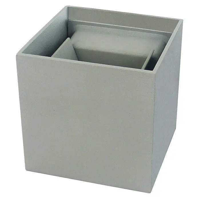 Starlux LED-Außenwandleuchte Umea - 8 W, 10 x 10 x 10 cm, Anthrazit, IP54 - Nahaufnahme eines grauen Würfels mit Innenfächern, ideal zur stilvollen Aufbewahrung von Schmuck oder kleinen Gegenständen. Perfekt für Ordnungsliebhaber.