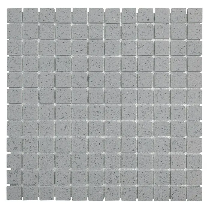 Mosaikfliese Quadrat Artifical XCM ASM23 - 30,5 x 30,5 cm, Grau, Glänzend - Bild eines Mosaiks aus grauen quadratischen Fliesen, die ein modernes und schlichtes Design für Badezimmer oder Küchenrückwände bieten.