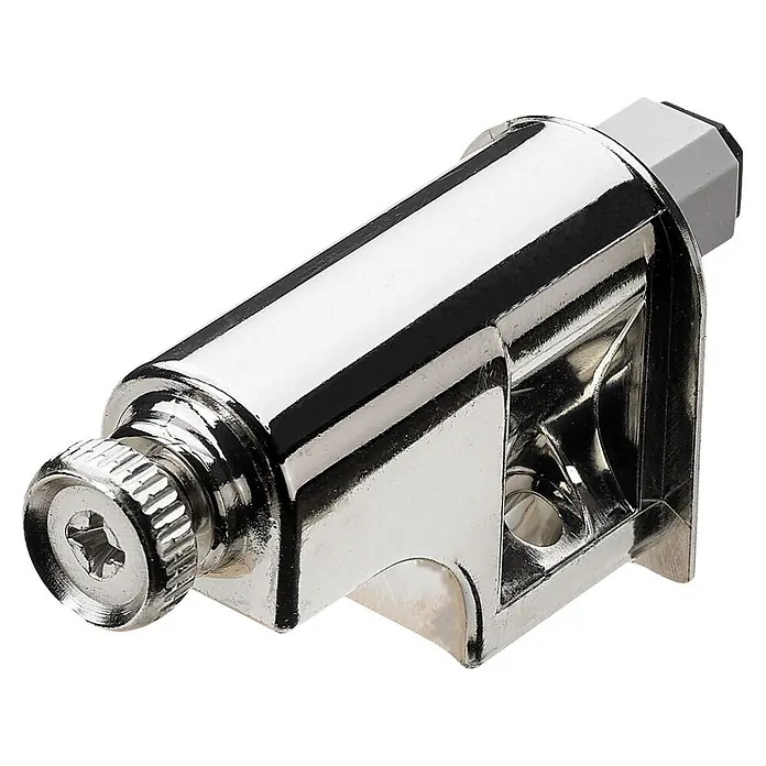 Hettich Möbeltürdämpfer - L x B x H: 60 x 30 x 19 mm - Verchromter Push-to-open-Schnäpper mit verstellbarer Sternschraube und sechskantiger Kappe.