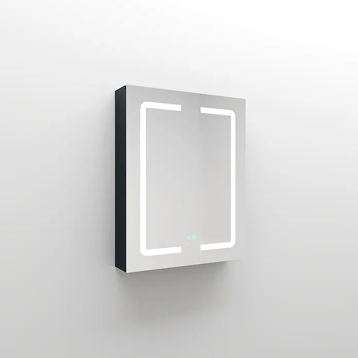 Disbain Armario con espejo LED Kenya - An x Al: 60 x 75 cm, Metal, Vidrio - Armario con espejo de pared con borde de luz LED y dos botones táctiles.