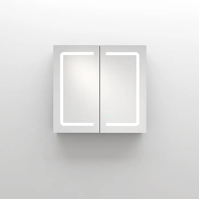 Disbain Armario con espejo LED Kenya - An x Al: 80 x 75 cm, Metal, Vidrio - Armario de baño con espejo LED de dos puertas, marco de luz integrado y control táctil.