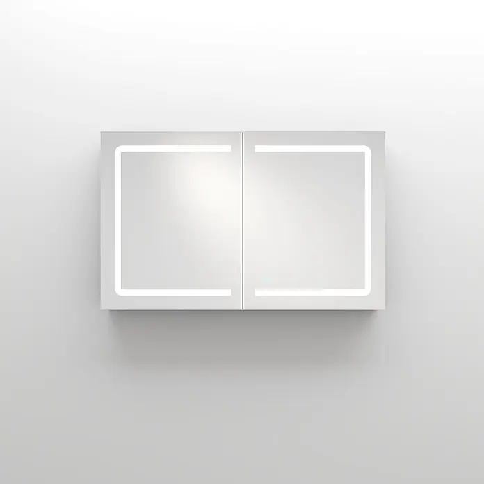 Disbain Armario con espejo LED Kenya - An x Al: 120 x 75 cm, Metal, Vidrio - Armario de baño con espejo de dos puertas, iluminación LED integrada y controles táctiles.