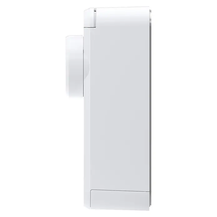 Smartes Türschloss HmIP-DLP-WS - Kunststoff, Weiß-Silber - Weißes rechteckiges Thermostat mit seitlichem Drehregler.