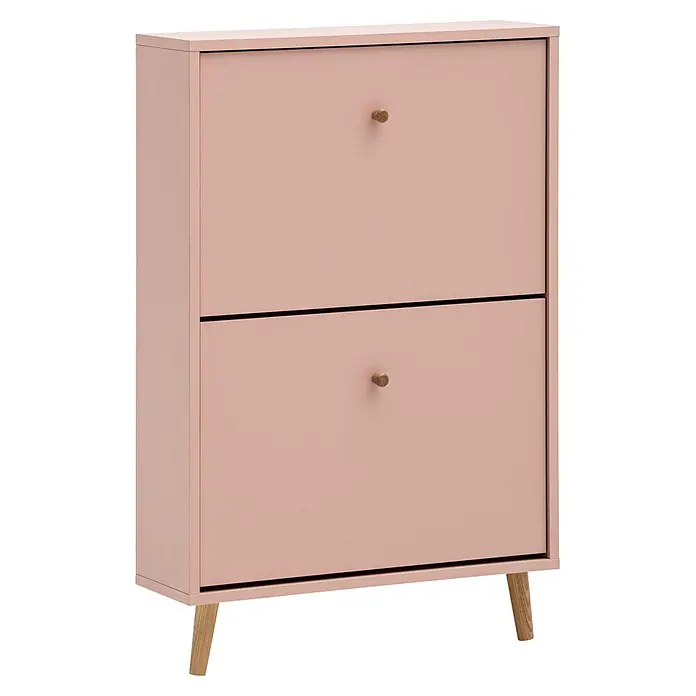Schildmeyer Bjarne Schuhschrank - L x B x H: 19,5 x 59,8 x 92,2 cm, Apricot, Anzahl Fächer: 2 Stk. - Hellrosa Schuhschrank mit zwei Kippfächern, Holzknäufen und Holzbeinen.