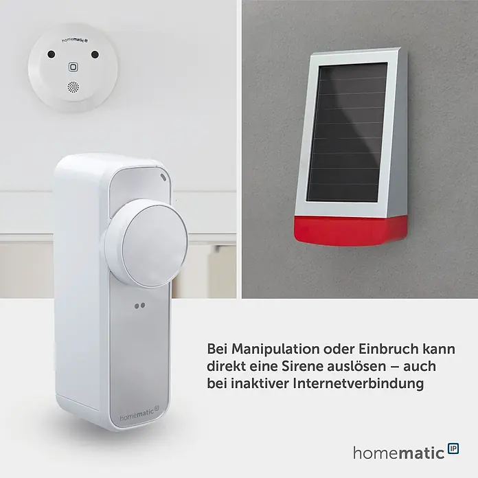 Smartes Türschloss HmIP-DLP-WS - Kunststoff, Weiß-Silber - Weiße Homematic IP Smart-Home-Sicherheitsgeräte: Rauchmelder, Tür-/Fenstersensor und Außensirene.