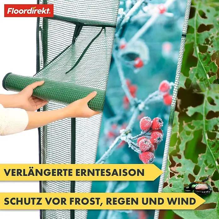 Floordirekt Gewächshaus Botanika - Außenmaß inkl. Dachüberstand (B x T): 100 x 50 cm, Material Seitenwand: Kunststoff - Grüne Gewächshausabdeckung, schützt Pflanzen vor Frost, Regen, Wind und Schädlingen für eine längere Erntesaison.