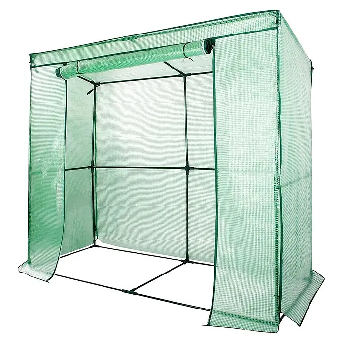 Floordirekt Gewächshaus Botanika - Außenmaß inkl. Dachüberstand (B x T): 200 x 77 cm, Material Seitenwand: Kunststoff - Grünes transparentes begehbares Gewächshaus mit schwarzem Metallrahmen.