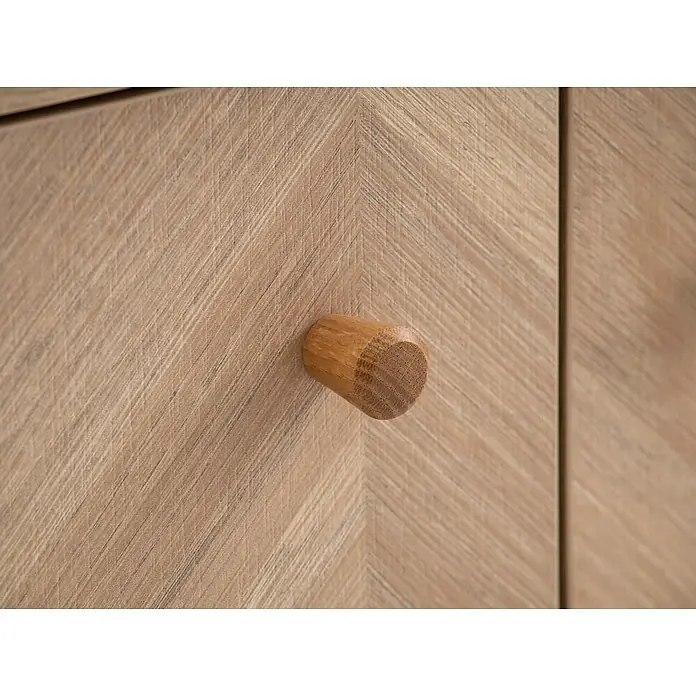 Schildmeyer Visby Sideboard - L x B x H: 33 x 109 x 73,9 cm, Mauve, Anzahl Schubladen: 3 Stk., Anzahl Türen: 2 Stk. - Helle Holzschranktür mit Fischgrätmuster und rundem Holzgriff.
