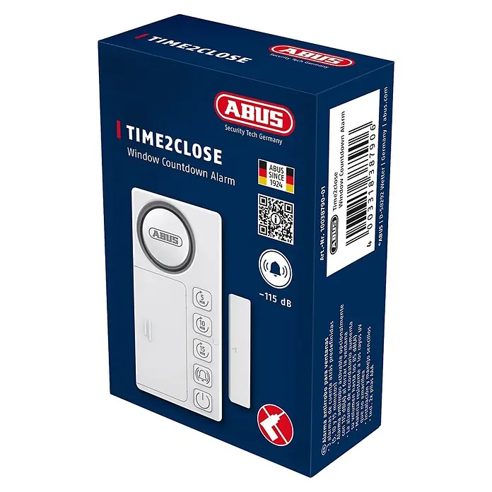 Abus Alarmanlage Time2Close Window Countdown Alarm - Weiß, 15 x 43 x 85 mm - Weißer ABUS Fenster-Countdown-Alarm mit Magnetsensor, mit Zeiteinstellungen (5, 10, 15 Min.) und Alarmfunktion.