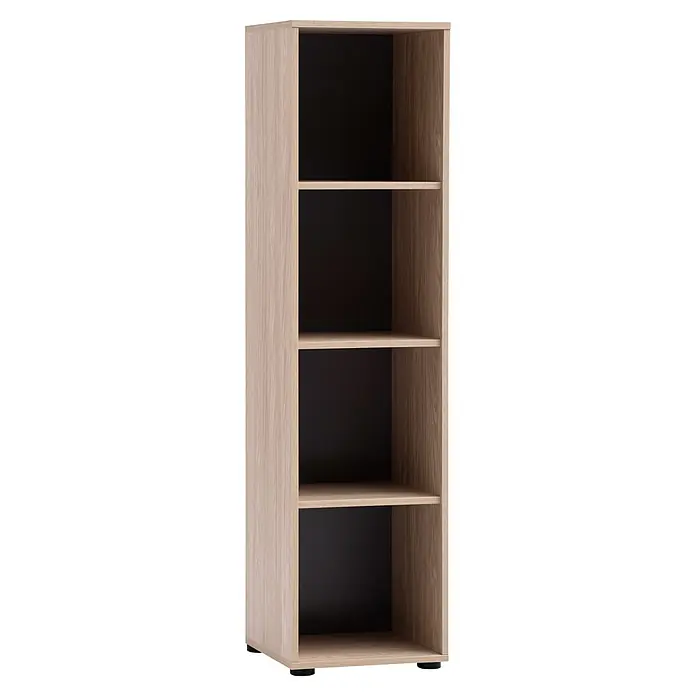 Schildmeyer Arezzo Holzregal - L x B x H: 38,2 x 38,2 x 150 cm, Anzahl Böden: 3 Stk., Eiche - Helles Holzregal mit schwarzen Rückwänden und fünf Fächern.