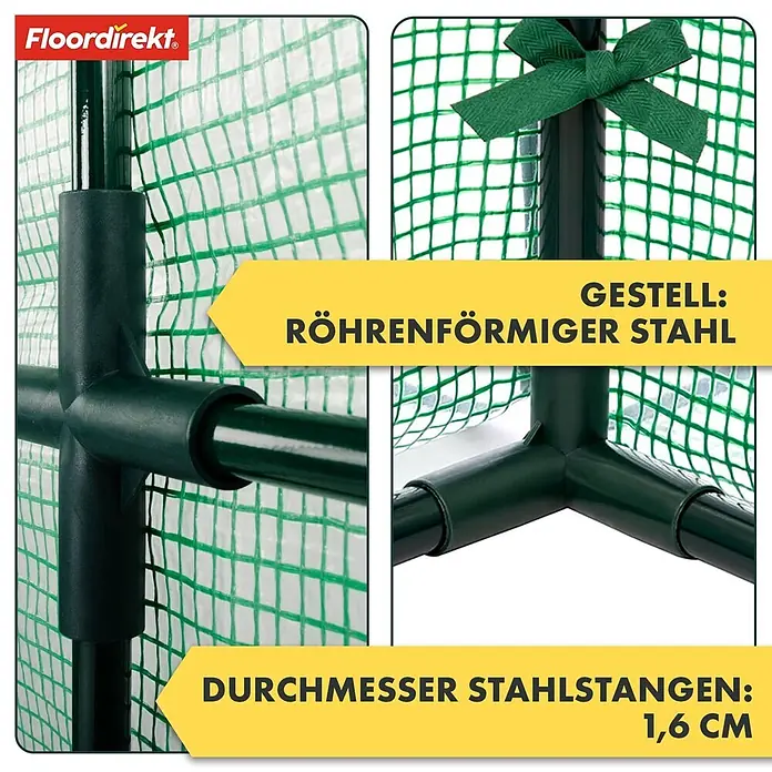 Floordirekt Gewächshaus Botanika - Außenmaß inkl. Dachüberstand (B x T): 200 x 77 cm, Material Seitenwand: Kunststoff - Details des Gewächshausrahmens: dunkelgrüne Stahlrohre (1,6 cm Durchmesser) mit Kunststoffverbindern und grünem Netz.