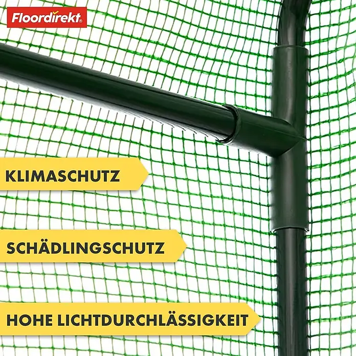 Floordirekt Gewächshaus Botanika - Außenmaß inkl. Dachüberstand (B x T): 100 x 50 cm, Material Seitenwand: Kunststoff - Dunkelgrünes Gewächshausgestell mit grüner Netzabdeckung.