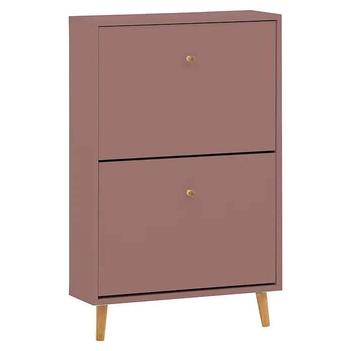 Schildmeyer Bjarne Schuhschrank - L x B x H: 19,5 x 59,8 x 92,2 cm, Mauve, Anzahl Fächer: 2 Stk. - Staubrosa Schuhschrank mit zwei Türen, Holzknöpfen und schrägen Holzfüßen.