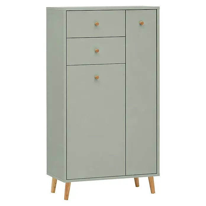 Schildmeyer Bjarne Highboard - L x B x H: 33,05 x 60,2 x 103,4 cm, Pistazie - Salbeigrüner Hochschrank mit drei Schubladen und einem hohen Fach, mit Holzknäufen und Holzbeinen.