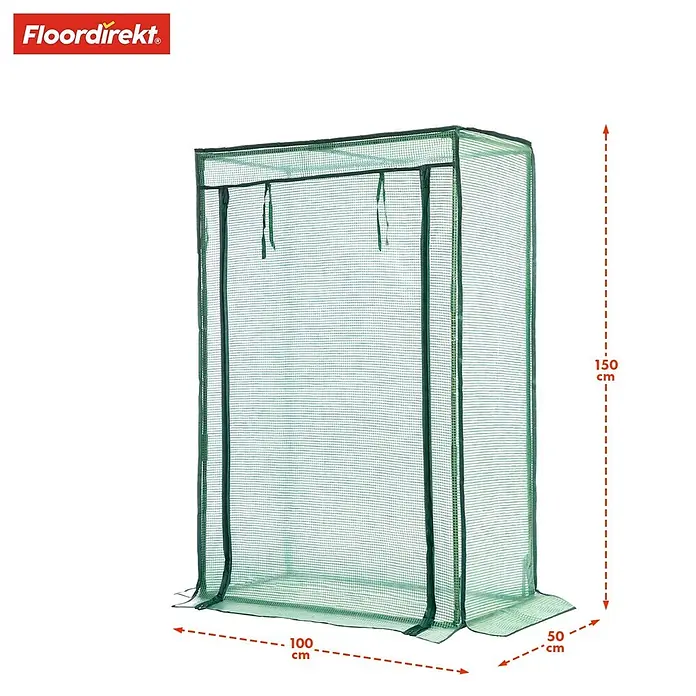 Floordirekt Gewächshaus Botanika - Außenmaß inkl. Dachüberstand (B x T): 100 x 50 cm, Material Seitenwand: Kunststoff - Grünes Gitter-Gewächshaus (150x100x50 cm) mit Reißverschluss-Vorderseite.