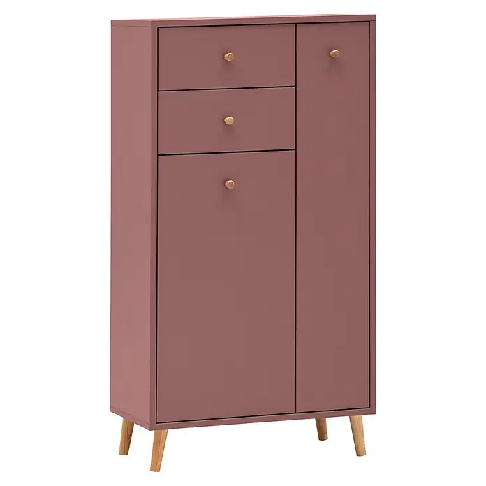 Schildmeyer Bjarne Highboard - L x B x H: 33,05 x 60,2 x 103,4 cm, Mauve - Altrosafarbener Schrank mit zwei Schubladen und zwei Türen, mit hellen Holzknäufen und konischen Beinen.