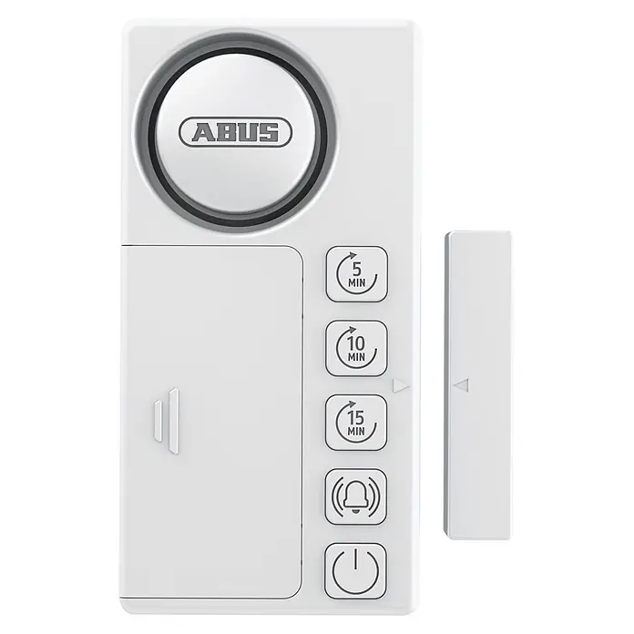 Abus Alarmanlage Time2Close Window Countdown Alarm - Weiß, 15 x 43 x 85 mm - Weißer ABUS Tür-/Fensterkontaktsensor mit Timer- und Alarmtasten.