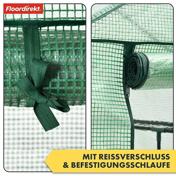 Floordirekt Gewächshaus Botanika - Außenmaß inkl. Dachüberstand (B x T): 200 x 77 cm, Material Seitenwand: Kunststoff - Grüne, gitterverstärkte Gewächshausfolie mit aufgerolltem Reißverschlusszugang, mit Band gesichert.