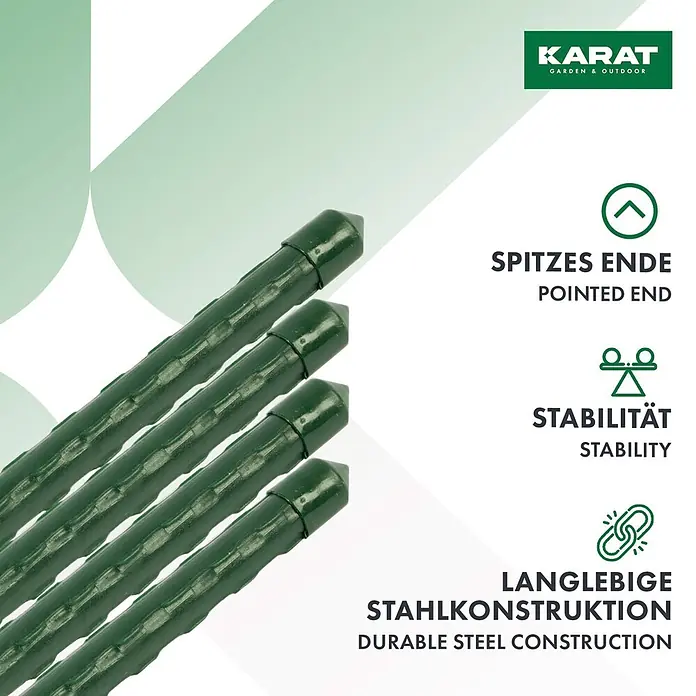 Pflanzstab Leah - Ø x H: 1,1 x 60 cm, Stahl, 10 Stk. - Vier grüne, spitz zulaufende Gartenpfähle aus robustem Stahl, für Stabilität konzipiert.