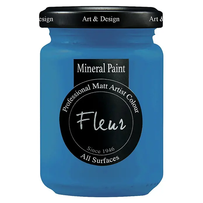 Fleur Pintura mineral - Cobalt Blue, 130 ml, Mate - Tarro de cristal azul de pintura mineral Fleur con tapa y etiqueta negras.