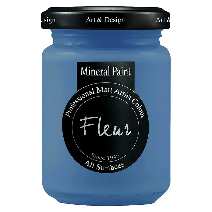 Fleur Pintura mineral - Primary Cyan, 130 ml, Mate - Bote azul de pintura mineral mate Fleur para artistas, para todas las superficies.