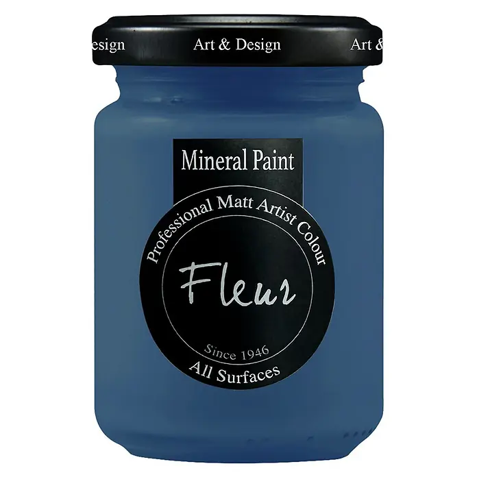 Fleur Pintura mineral - Nelson Blue, 130 ml, Mate - Tarro de pintura mineral azul mate, "Fleur Professional Matt Artist Colour" para todas las superficies.