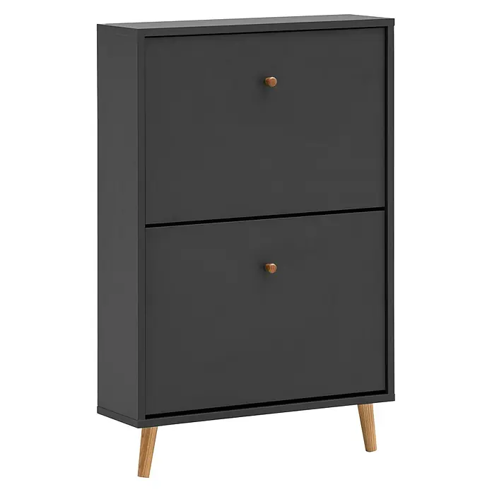 Schildmeyer Bjarne Schuhschrank - L x B x H: 19,5 x 59,8 x 92,2 cm, Anthrazit, Anzahl Fächer: 2 Stk. - Dunkelgrauer Schuhschrank mit zwei Kippfächern, Holzgriffen und hellen Holzbeinen.