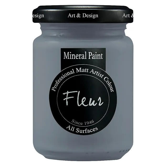 Fleur Pintura mineral - Whale Song, 130 ml, Mate - Bote de pintura Fleur Mineral Matt Artist Colour gris con tapa negra Art & Design.