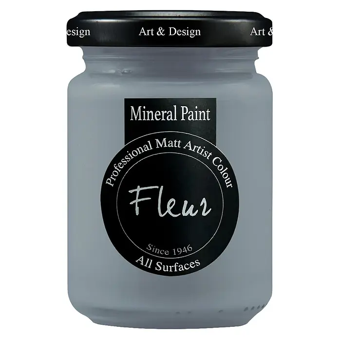 Fleur Pintura mineral - French Mood, 130 ml, Mate - Un tarro de cristal de pintura mineral Fleur gris claro, un color de artista mate profesional apto para todas las superficies.