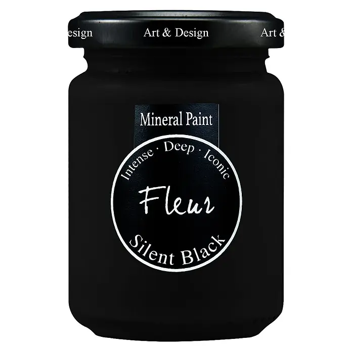 Fleur Pintura mineral - Silent Black, 130 ml, Mate - Tarro negro de pintura mineral Fleur Silent Black.