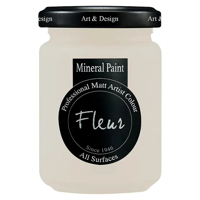 Fleur Pintura mineral - Dove Grey, 130 ml, Mate - Tarro de pintura mineral Fleur blanquecina, color de artista mate profesional para todas las superficies, con tapa negra 'Art & Design'.