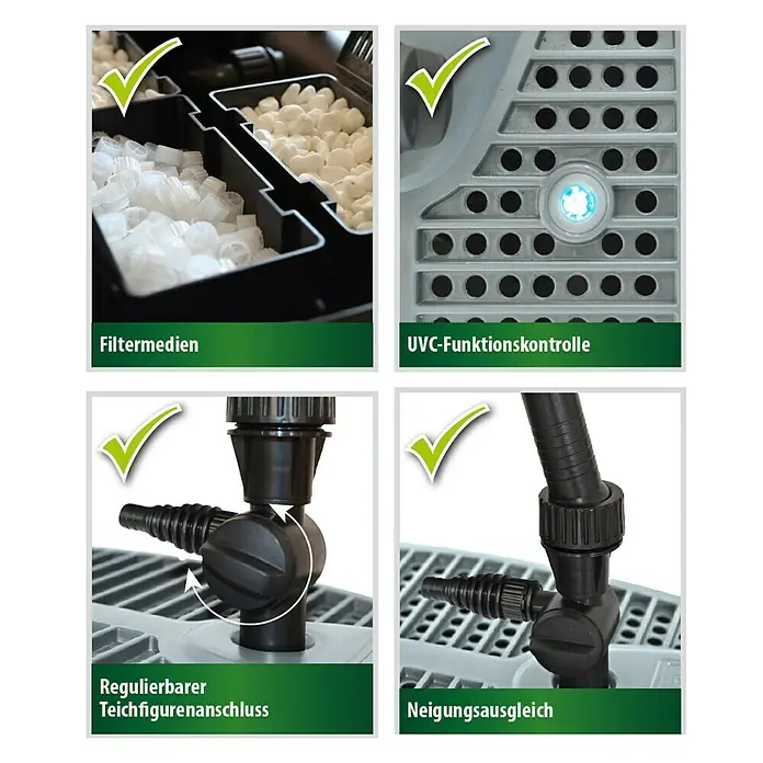 Heissner Unterwasserfilter FA2000UV - Fördermenge pro Std.: 2.000 l, Teichgröße: 5 m³ - Filtermedien im Detail.