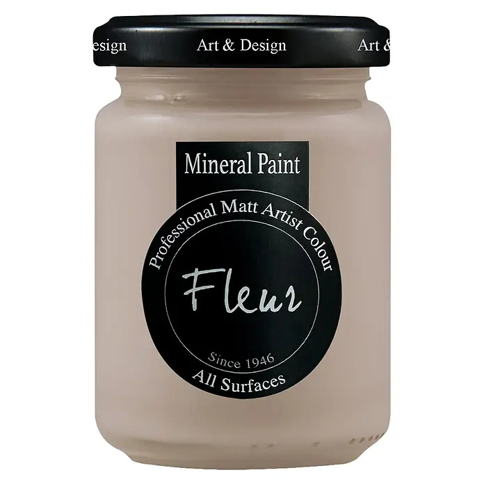 Fleur Pintura mineral - Powder Rose, 130 ml, Mate - Tarro de pintura mineral Fleur beige claro, color profesional mate para artistas para todas las superficies. Etiqueta y tapa negras con 'Art & Design'.